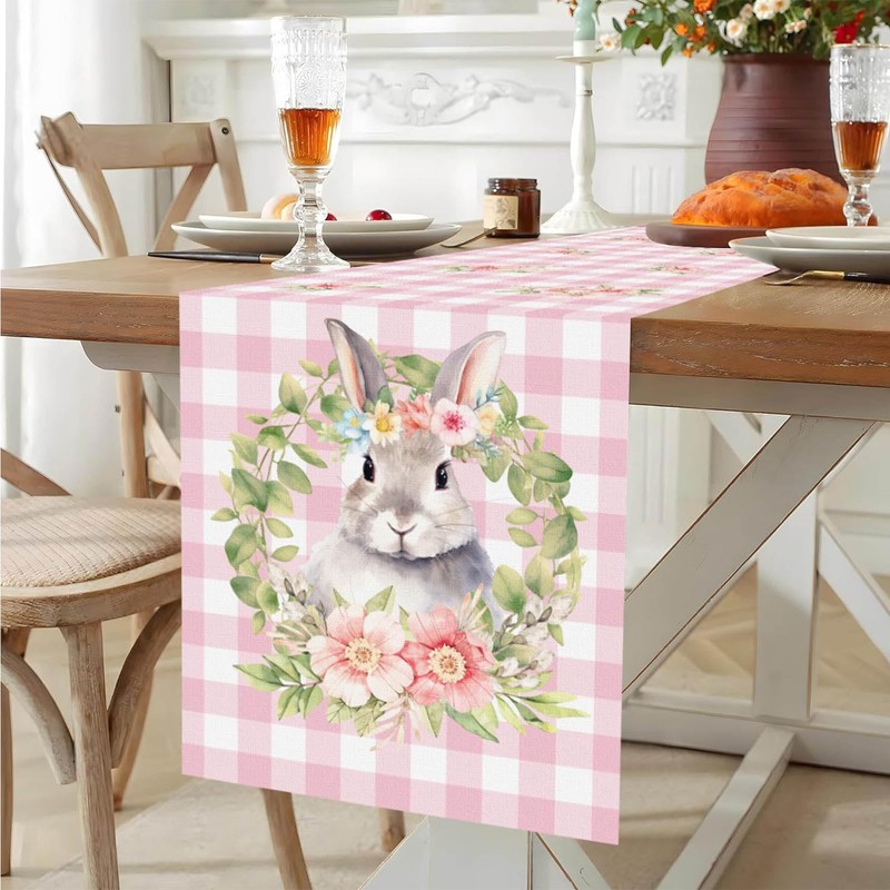 TELAIN Table Runner Easter with Bunny Motif, 13x72 Inch, High