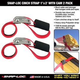 SNAP-LOC 1 in x 2 ft Cinch Strap Cam Tie-Down 1,500 lb 2-Pack for Pickups, Trucks, Trailers, Logistics