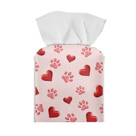 Zanxiantu Heart Dog Paws Tissue Box Cover Valentine's Day Square Tissue Box Holder Pink Leather Tissue Holder for Bathroom Bedroom Office Car Paper Organizer Dispenser Home Decor