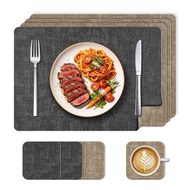 KitchenBoss Tovagliette Colazione e Sottobicchieri, Set da 4 Tovagliette Americane Lavabili, Antimacchia e Antiscivolo per Cucina e Sala da Pranzo, 43x30 cm (Grigio/Beige)