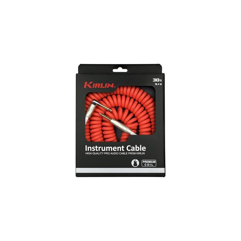 KIRLIN Cable IMK-202PFGL-30/RDF 1/4" Premium Coil Instrument Cable, 30', Red