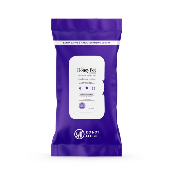 The Honey Pot Company - Intimacy Cleansing Wipes - PH Balancing, Paraben Free, Feminine Products - Ultra-thick and Extra Large Cleansing Cloths for the Bedroom - 20 ct.