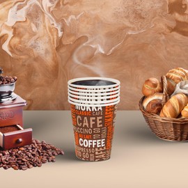 Premium Paper cups 12 Oz Pack of 50 Disposable Cups With Lid Double-Layered Anti-Slip To Go Cups Leak Proof Coffee Cups Eco-Friendly Reusable Cups