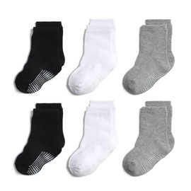 QIYIENDIAN 6 Pairs Non-Slip Cosy Warm Round Socks with Handles for Baby Toddler Kids Boys Girls, 2-B White&Black&Grey