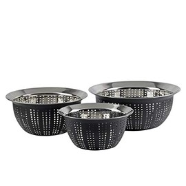BLKP Pearl Metal Punching Ball Colander Limited Black 5.9 inches (15 cm) / 7.1 inches (18 cm) / 8.3 inches (21 cm) Stainless Steel Set of 3 BLKP Black AZ-5036