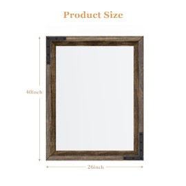 YOSHOOT Farmhouse Bathroom Mirror, Rustic Wooden Framed Mirror, Wood Vanity Mirror, Solid Wood & Handmade, Vertical or Horizontal Hanging for Bathroom Entryway Living Room Bedroom, 40" x 26", Brown