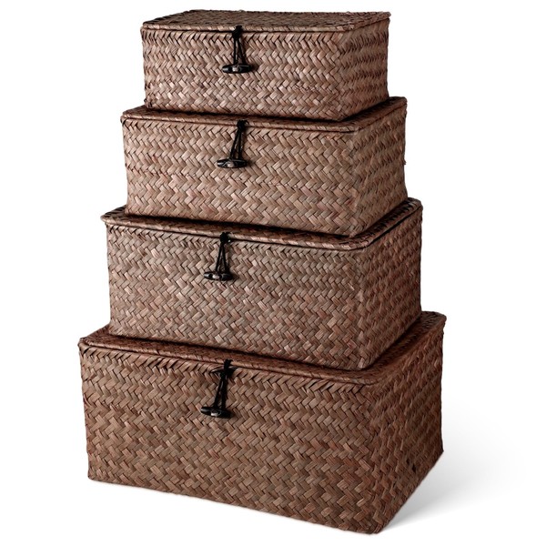Woanger Set of 4 Wicker Storage Baskets Organizer，Hand
