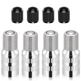 NHPY Set of 4 valve extensions, car valve, 27 mm, car valve extension, tyre valve extensions, car valve, extension adapter with thread for car, truck, van, caravan, with 4 black caps, a