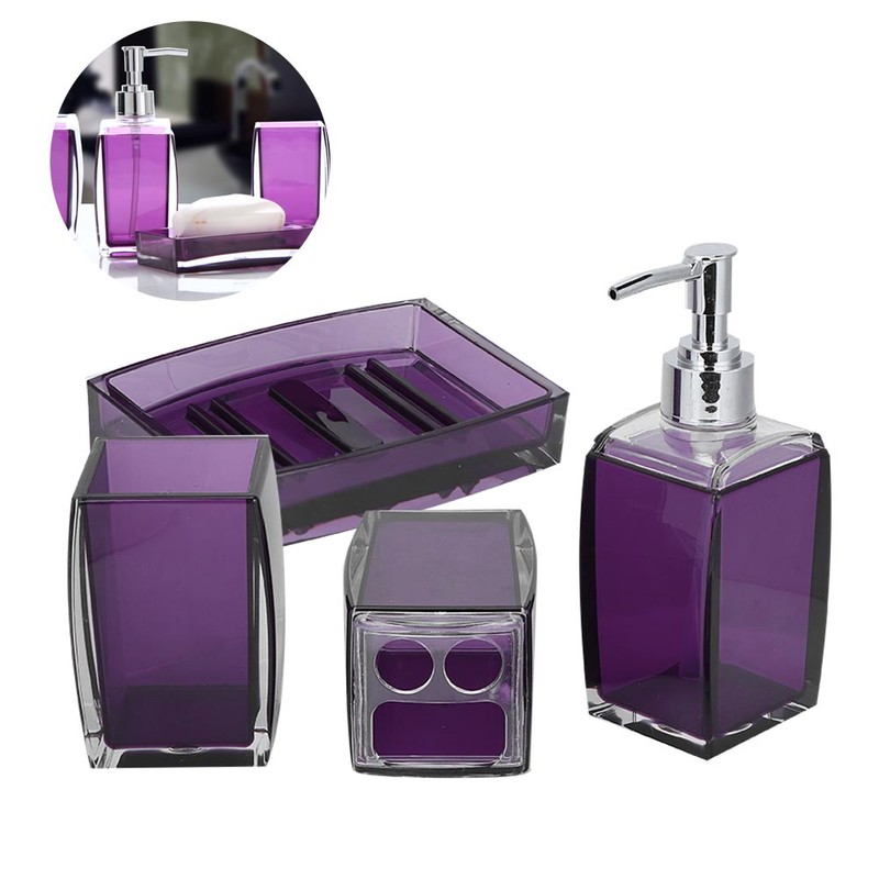 4Pcs/Set Acrylic Bathroom Accessory Set Toothbrush Soap Dish Holder for