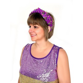 NVENF Mardi Gras Headband Carnival Accessories for Women Crown Mask Headbands Green Purple Gold Rhinestone Pearl Jeweled Knotted Headband Fat Tuesday Parade Party Favors Gifts (Mask C - Purple)