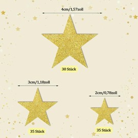 ENLACE Star Confetti Christmas Confetti Decoration 3 Sizes Glitter Stars Confetti Birthday, Pack of 100 Golden Stars Decoration Table Decoration, 4 cm Stars Confetti Decoration for Christmas,