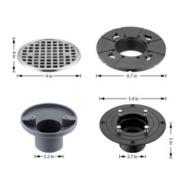 4 Inch Round Shower Drain Kit Brushed Nickle with Adjustable Base Flange,Shower Drain Cover with Threaded Adapter, 304 Stainless Steel Floor Drain with Removable Grid