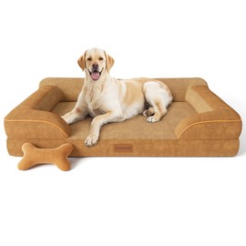CWAWZ Jumbo Dog Bed for Extra Large Dogs, Orthopedic Dog Bed with Cooling Gel Memory Foam, Waterproof Pet Bed with Removable Washable Cover, 45" Pet Sofa Couch Dutch Velvet with Bone Toy, Brown