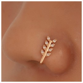 Erimberate Punk Crystal Nose Ring Gold Cz Leaf Clip On Nose Ring Crystal Leaf Nose Ring Rhinestone Leaf Nose Ring Hoop Jewelry for Women