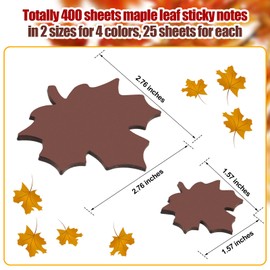 400 Sheets, 16 Pack Maple Leaf Sticky Notes Cute Leaf Shaped Paper Self Sticky Notepads Memo Pads for Office Classroom Home, 2 Size, 4 Colors