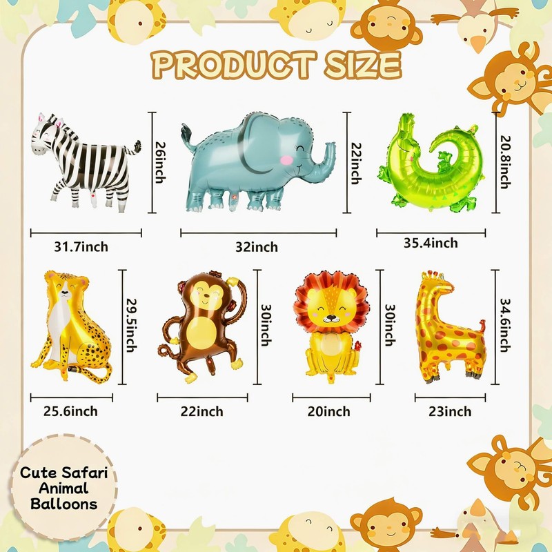 Ospvcwk Giant Safari Animal Balloons 7 Pack, Jungle Zoo Party