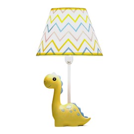 HERBESTBAY Kids Table Lamp, Thunder Dinosaur Lamp Design Bedside Table Lamp, 13 Inch Tall Desk Lamp with Barrel Lampshade for Kids Bedroom Décor, Come with an LED Bulb (Yellow Dinosaur)