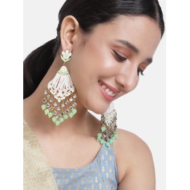 Aheli Indian Traditional Bollywood Handcrafted Maroon Meena Work Dangle Earrings Glided with Kundan & Pearls Jewelry for Women Girls (Mint)