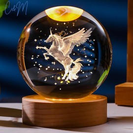 C&M 3D Unicorn Crystal Ball Night Light,Unicorn Figurine Lamp,Decorative Glass Sphere Ball Paperweight Crystal Sea Animal Decorations for Home (Unicorn)