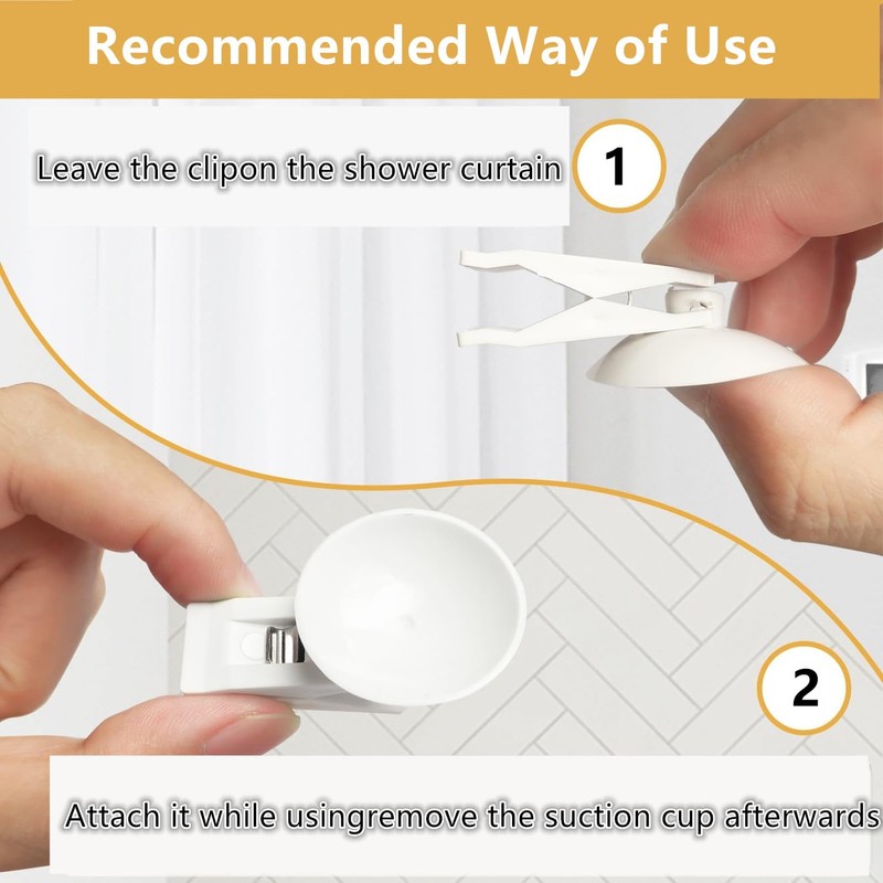 10 Packs Shower Curtain Clips with Suction Cup to Prevent