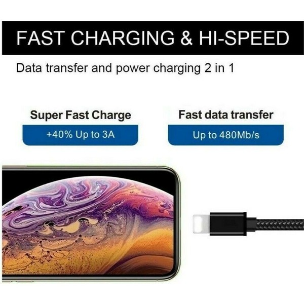 Unbranded 5 Pack Fast Charger Cable Heavy Duty For iPhone