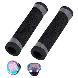 isolmir Bike Handle Grips, Mountain Bike Handlebar Grip with End Caps, Soft Bicycle Grip of Non-Slip Rubber for MTB, BMX, Scooter, Tricycle, Folding Bike, Wheel Chair, Black