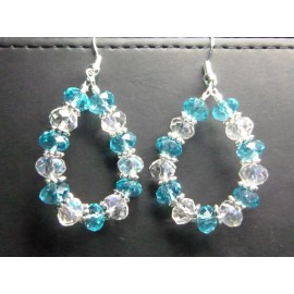 DECEMBER BIRTHSTONE CRYSTAL LOOP HOOP EARRINGS, AQUA BLUE, TEAL, TURQUOISE, USA
