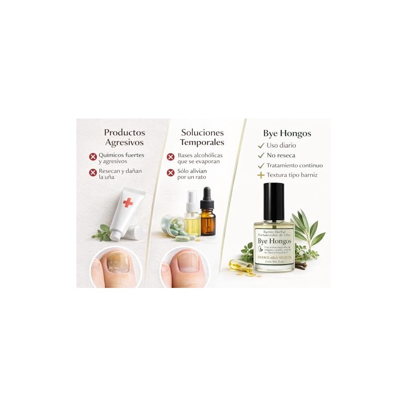 Herbolaria Selecta Bye Hongos, Barniz Herbal Fortalecedor de Uñas con