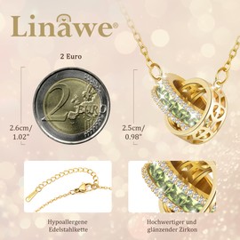 Linawe Women's Gemstone Pendant Necklace, Statement Necklace, Jewellery Set, Stainless Steel Chain, Birthstone Crystal Necklace Pendant, Available in Gold, Rose Gold and Silver, Gemstone Stainless