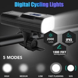 8 LED 2000 Lumen Bike Headlight,Super Bright Mountain Bike Lights with Battery, Illumination Display Bike Lights,Rechargeable 10000 mAh Bike Light with Taillight for Night Riding