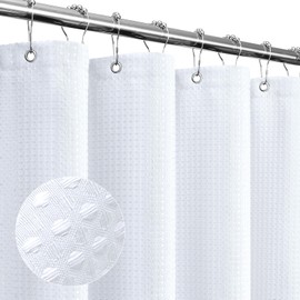Gibelle White Shower Curtain, Waffle Weave Textured Fabric Shower Curtain for Bathroom - Soft Cloth & Hotel Spa Luxury, Water Repellent, Machine Washable, 72X72, White