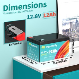 12V 12Ah Lithium LiFePO4 Deep Cycle Battery, 4000+ Cycles Lithium Iron Phosphate Rechargeable Battery for Small UPS, Power Wheels, Fish Finder, Toys, Camping, Scooters and More(Smart BMS)