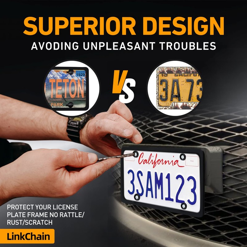 License Plate Frame,2PCS Silicone License Plate Frames with Drainage Holes,