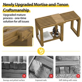 Update Adjustable Wooden Shower Benches for Inside Shower, 26.4'' Wood Shower Bench Waterproof, 440lbs Bathroom Bench with Storage, Sauna Bench for Bathroom, Shower Chairs for Seniors Adults Elderly