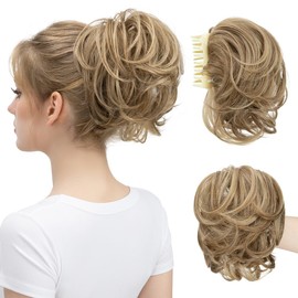 youngways Claw Clip Short Ponytail Messy Bun Hair Piece Bendable Hair Branch Extensions Fluffy Wavy Curly Synthetic Versatile Sand Hairpieces