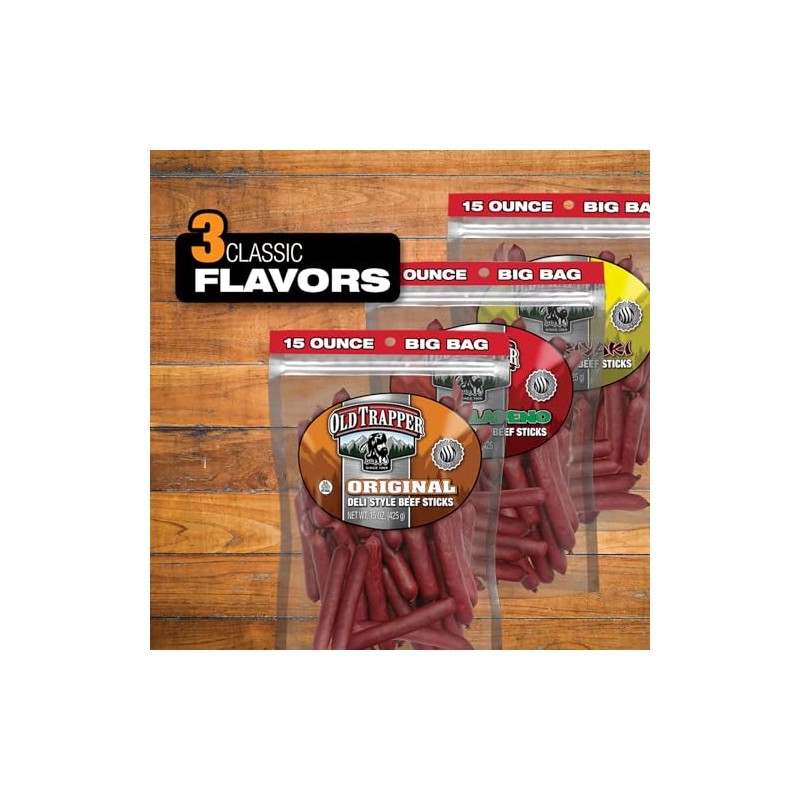 Old Trapper Original Deli-Style Beef Sticks,15-Ounce Package, Perfect for On-the-Go