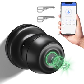 EUERTE Smart Door Knob, Fingerprint Door Knob, Biometric Smart Door Lock with App Control, Metal Alloy Door Knobs, Easy Installation, Great for Bedrooms, Cloakroom, Apartments Offices, Hotel(Black)