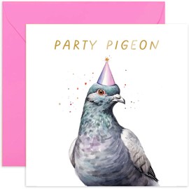 Old English Co. Funny Birthday Card for Him Her - 'Party Pigeon' Birthday Card for Women Men - Cute B'day celebration for Sister, Daughter, Niece, Mum, Friend | Blank Inside Envelope