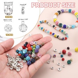 MECCANIXITY 100 Pcs 6mm Rhinestone & Spacer Beads for Jewelry Making, Sparkle Disco Ball Design Crystal Clay Assorted Gems Bulk for Pens Bracelet Necklace Earring DIY Crafting, White