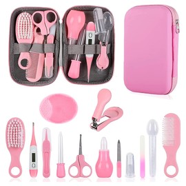 Baby Grooming Kit, Infant Safety Care Set with Hair Brush Comb Nail Clipper Nasal Aspirator,Baby Essentials Kit for Newborn Girls Boys (Pink)
