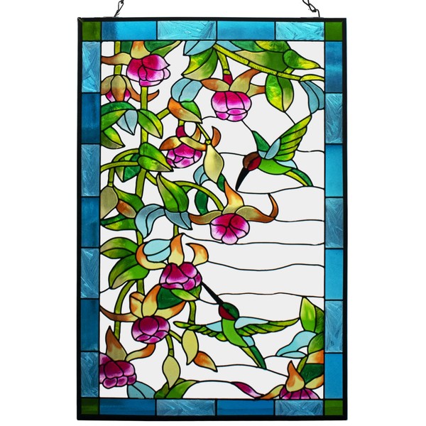 VEWOGARDEN W10xH15 inch Hummingbird Stained Glass Window Hangings, Suncatcher Panel with Chain for Wall or Windows