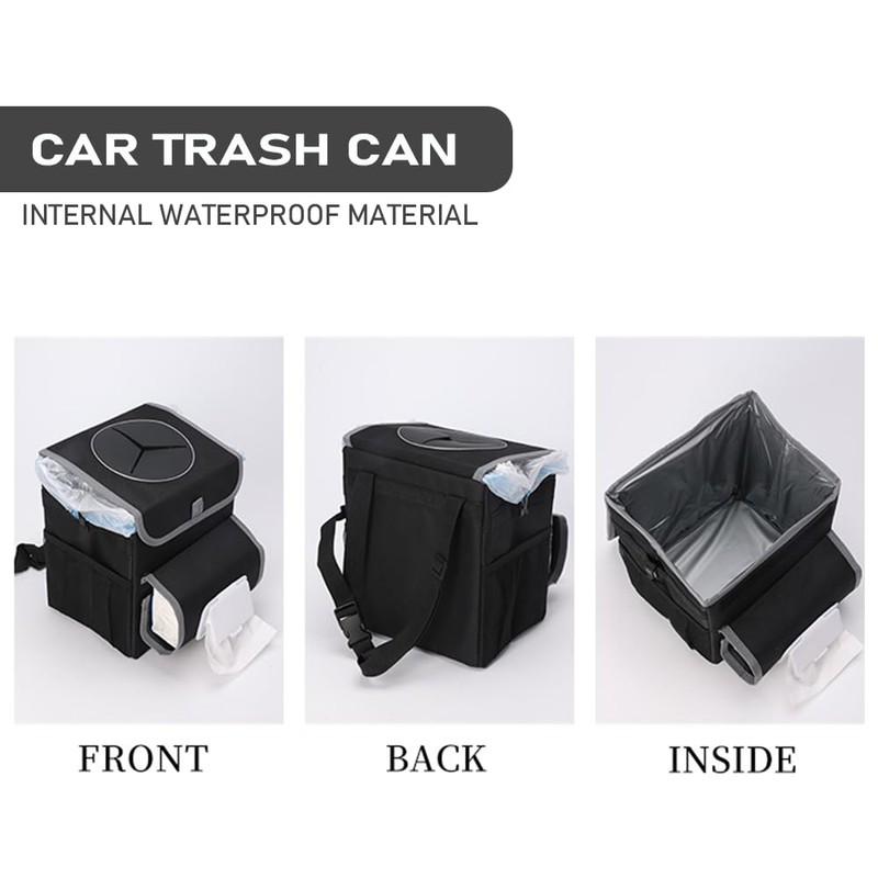 upra Car Trash Can with Lid,Bag Hanging Storage Pockets,Adjustable Tissue