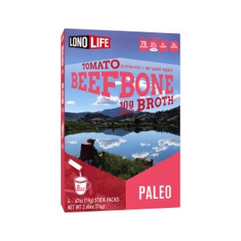 LonoLife Grass-Fed Tomato Beef Bone Broth Powder with 10g Protein, Paleo and Keto Friendly, Portable Individual Packs, 4 Servings (Equal to 32 ounces of broth)) 4 Count