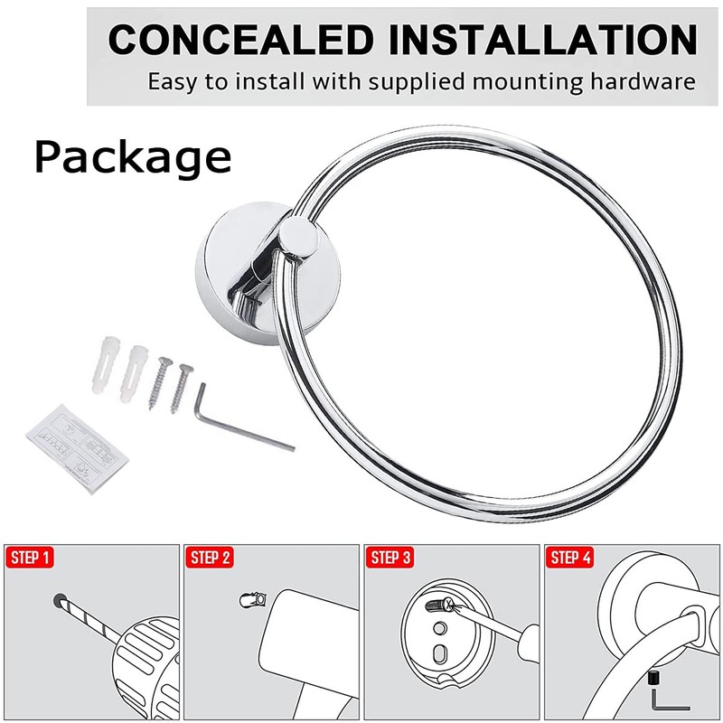 Towel Holder, Stainless Steel Bathroom Towel Ring, Wall Mounted Hanging