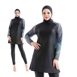 Dalaura Muslimah Swimsuits for Women Modest Swimwear, Long Sleeve Swimming Suit Burkini (CA/US, Alpha, Medium, Regular, Regular, Black)