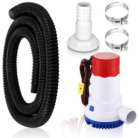 Lounsweer 5 Pcs Bilge Pump Plumbing Kit Includes Submersible 1500GPH 12V Boat Bilge Water Pump Low Noise PVC Bilge Pump Hose 2 Hose Clamps Thru Hull Fitting Switch Pump Installation Kit, 1-1/8 Inch