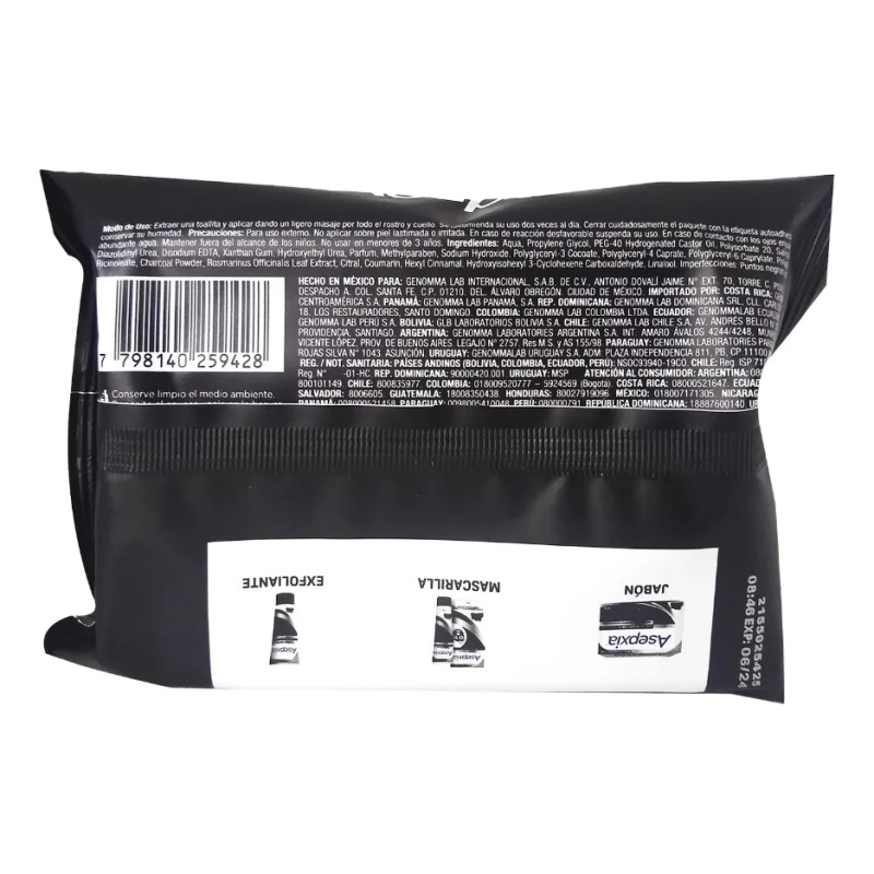 Toallitas Asepxia Carbón Détox Purificante Bolsa Con 25pz