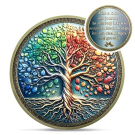 Affirmation Tree of Life Sobriety Coin - Copper Four Season AA Coins - Recovery Addiction NA AA Chips and Medallions - Celebrate Living Clean Narcotics Alcoholics Anonymous Gifts for Men Women