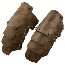 HiiFeuer Medieval Faux Leather 4 Layers Bracers Arm Armor, Middle Ages Mercenary Gauntlets, Costume Knight Archer Arm Guards