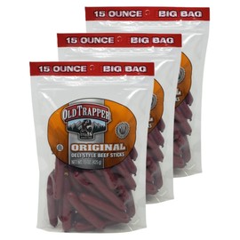 Old Trapper Original Deli Style Beef Sticks - 15 oz Big Bag - Naturally Smoked Beef Sticks - Choose a 2 Pack or 3 Pack - Comes in Resealable Bags (3 Pack)